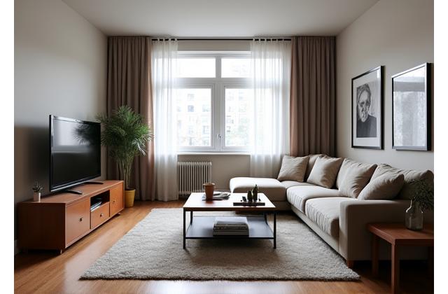 Typical living room with sofa and TV before fitness integration